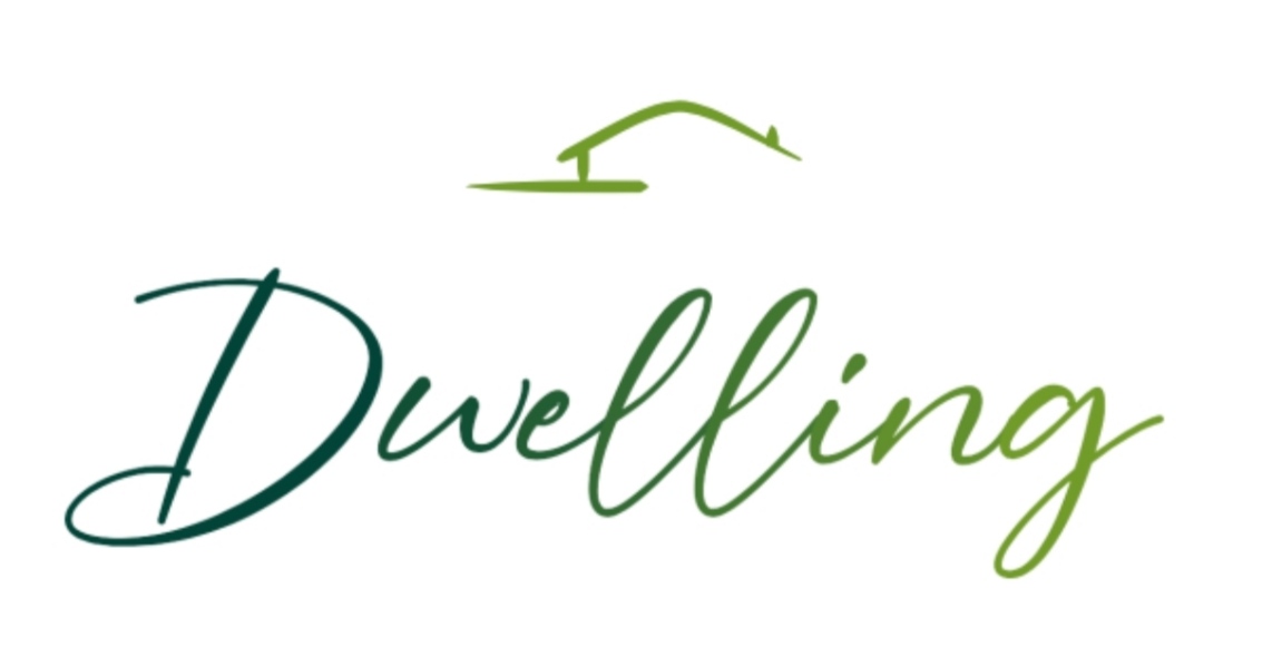 Cabinet Dwelling 75017 Texte stylisé avec le mot "Dwelling" en dégradé de vert.
